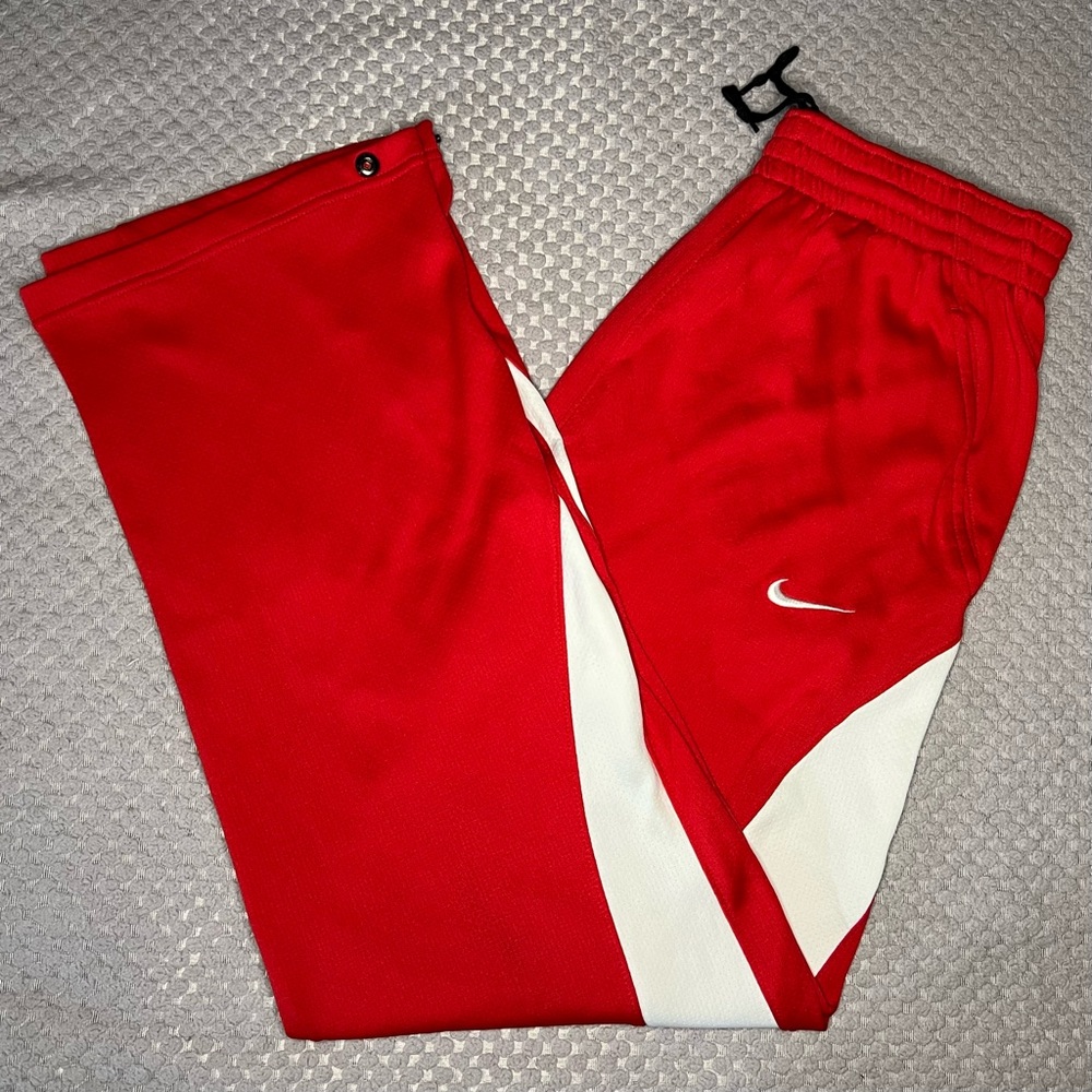 Nike Dri-Fit Red White 2-Pocket Drawstring Ankle Clamps Athletic Stretch Pants